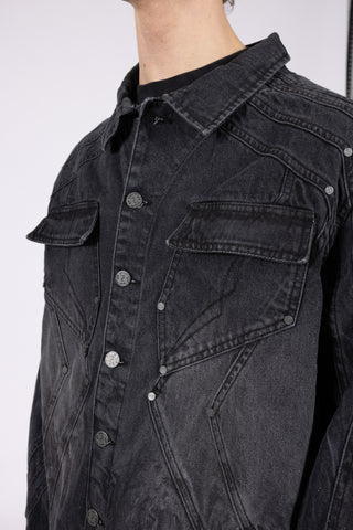 HEAVY CUTLINE BLACK WAVE WASHED DENIM JACKET