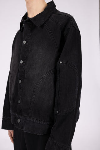 OVERSIZED BLACK WASHED DENIM JACKET