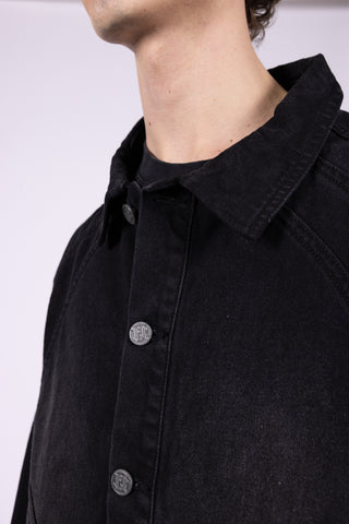 OVERSIZED BLACK WASHED DENIM JACKET