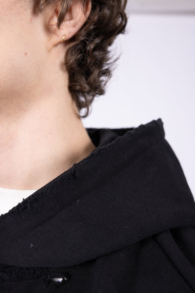 PUFF DISSTRESSED BLACK HOODIE