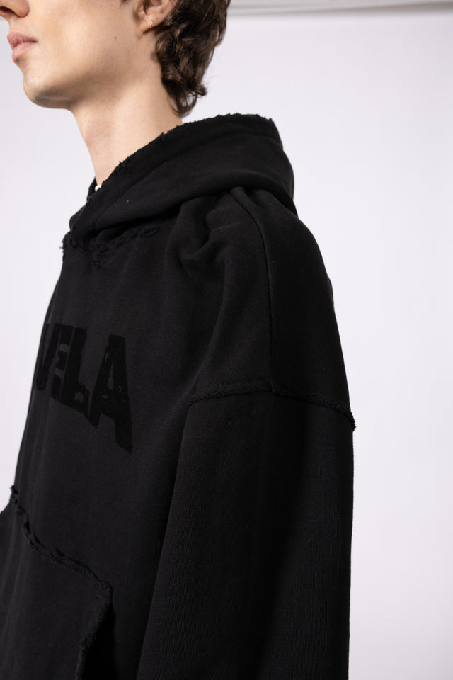 PUFF DISSTRESSED BLACK HOODIE