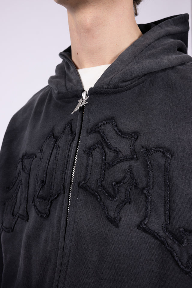 CORRUPTED GRADIENT BLACK WASHED FRONTZIP