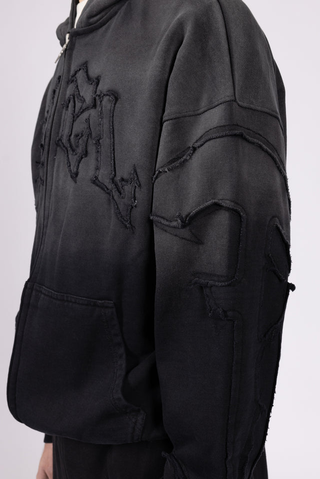 CORRUPTED GRADIENT BLACK WASHED FRONTZIP