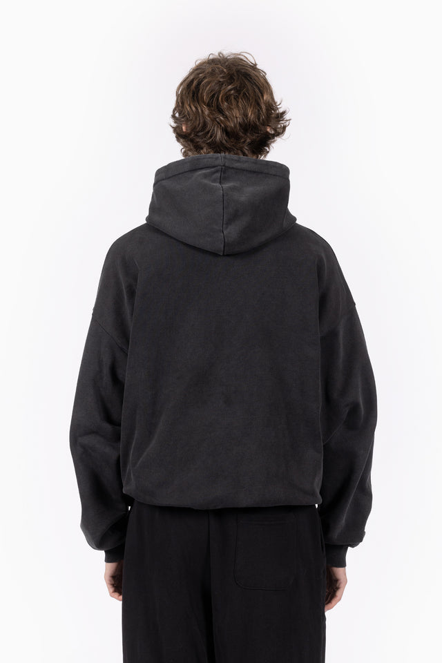 DISTRESSED PATCH BLACK WASHED FRONTZIP