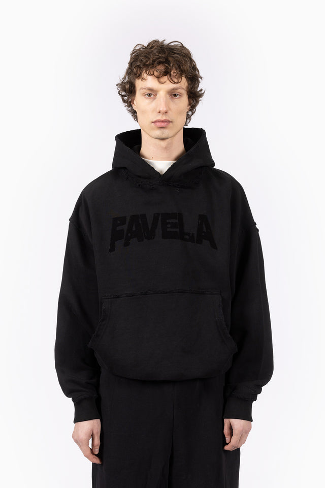 PUFF DISSTRESSED BLACK HOODIE