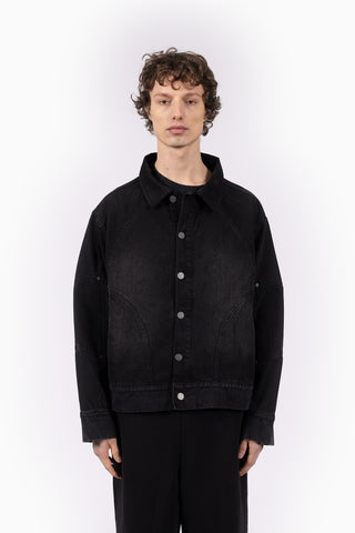 OVERSIZED BLACK WASHED DENIM JACKET
