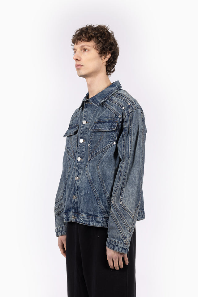 HEAVY CUTLINE BLUE WAVE WASHED DENIM JACKET
