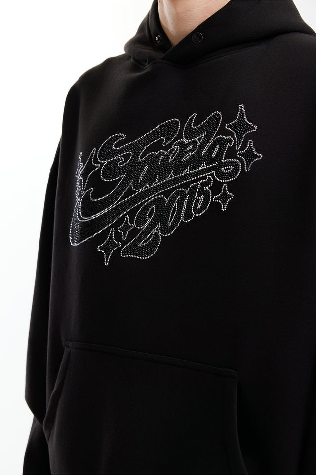 RHINESTONE 2015 BLACK SNAP BUTTON HOODIE