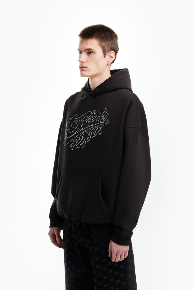 RHINESTONE 2015 BLACK SNAP BUTTON HOODIE