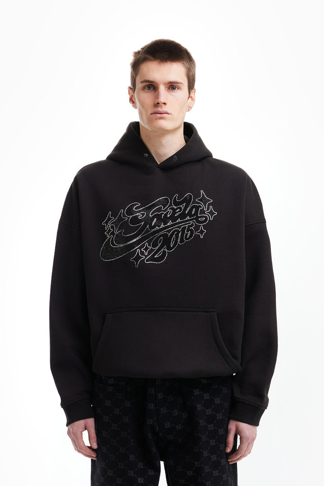 RHINESTONE 2015 BLACK SNAP BUTTON HOODIE