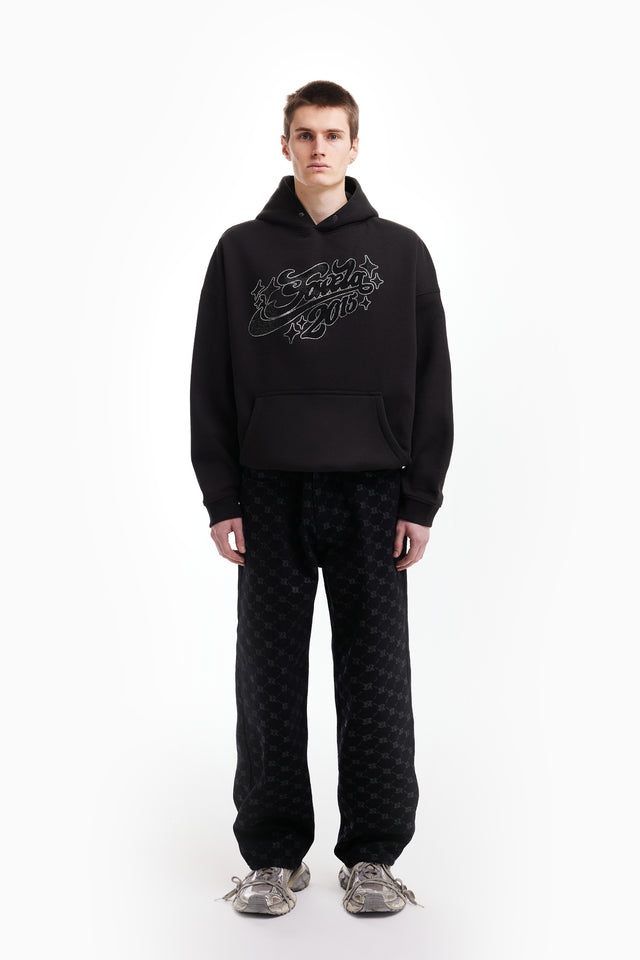 RHINESTONE 2015 BLACK SNAP BUTTON HOODIE