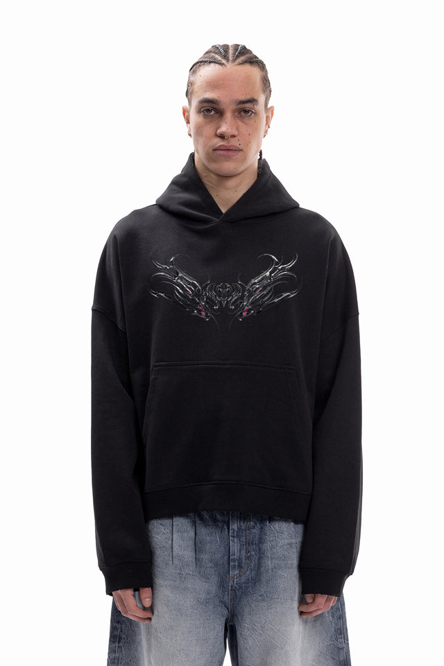 CHROME TRIBAL SNAKE BLACK BOXY HOODIE