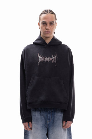 SOULLES DISTRESSED BLACK WASHED BOXY HOODIE