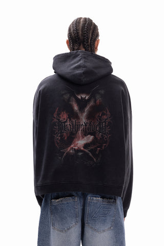 SOULLES DISTRESSED BLACK WASHED BOXY HOODIE