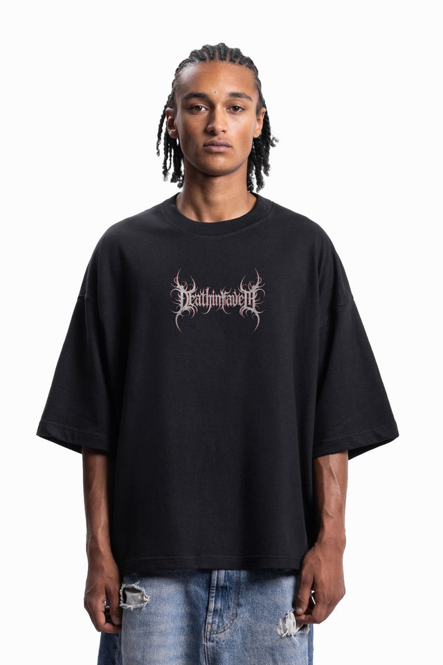 SOULLESS DISTRESSED BLACK BOXY T-SHIRT