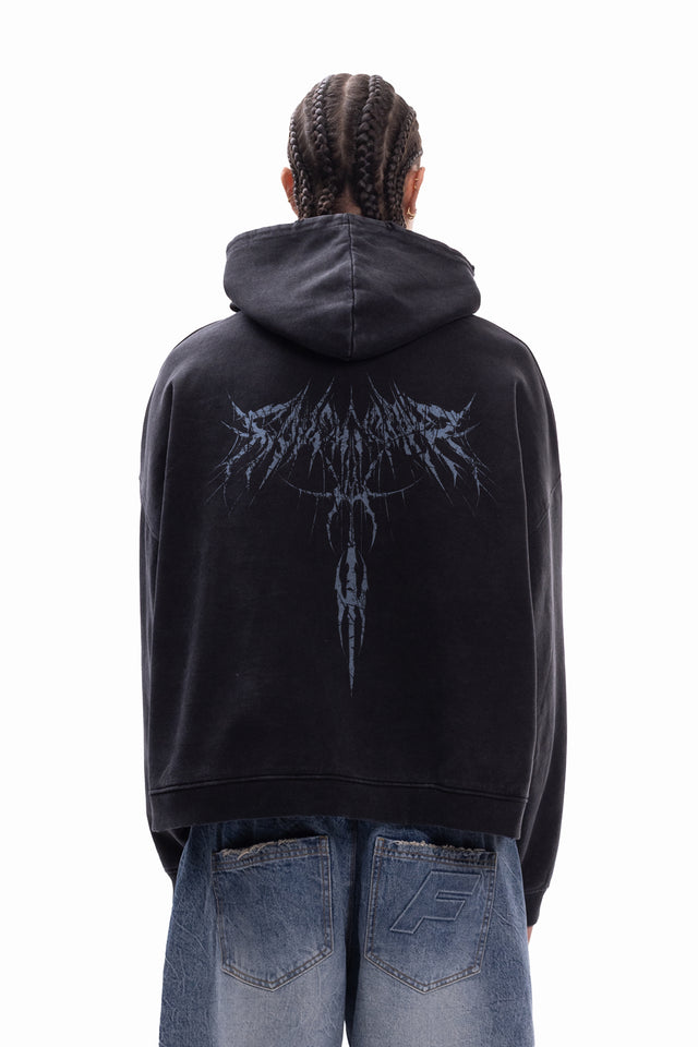 SPIKY DEATH METAL BLACK WASHED BOXY HOODIE