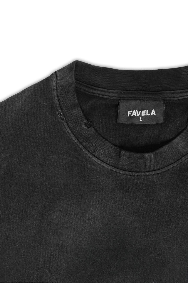 BASIC BLACK TRIBAL BOXY DISTRESSED BLACK WASHED T-SHIRT