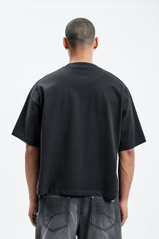 COLLEGE BOXY BLACK T-SHIRT