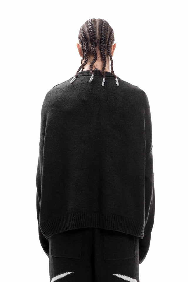 TRIBAL KNIT POLO SWEATER BLACK