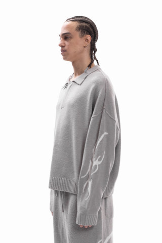 TRIBAL KNIT POLO SWEATER GREY