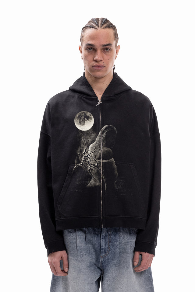 TRIBAL MOON GIRL BLACK BOXY FRONTZIP