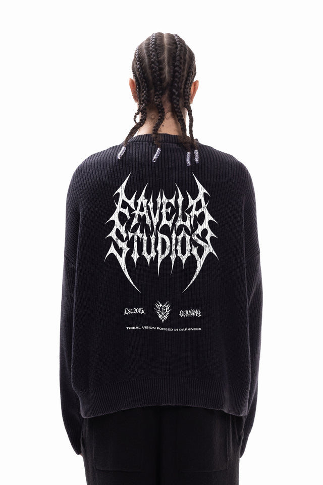 FAVELA STUDIOS KNIT BLACK WASHED CREWNECK