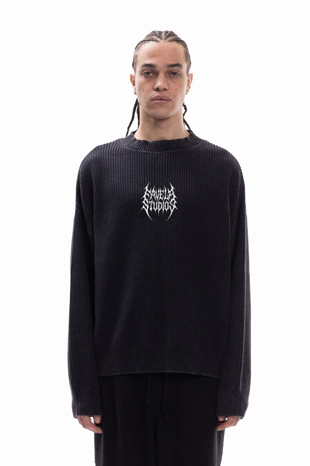FAVELA STUDIOS KNIT BLACK WASHED CREWNECK