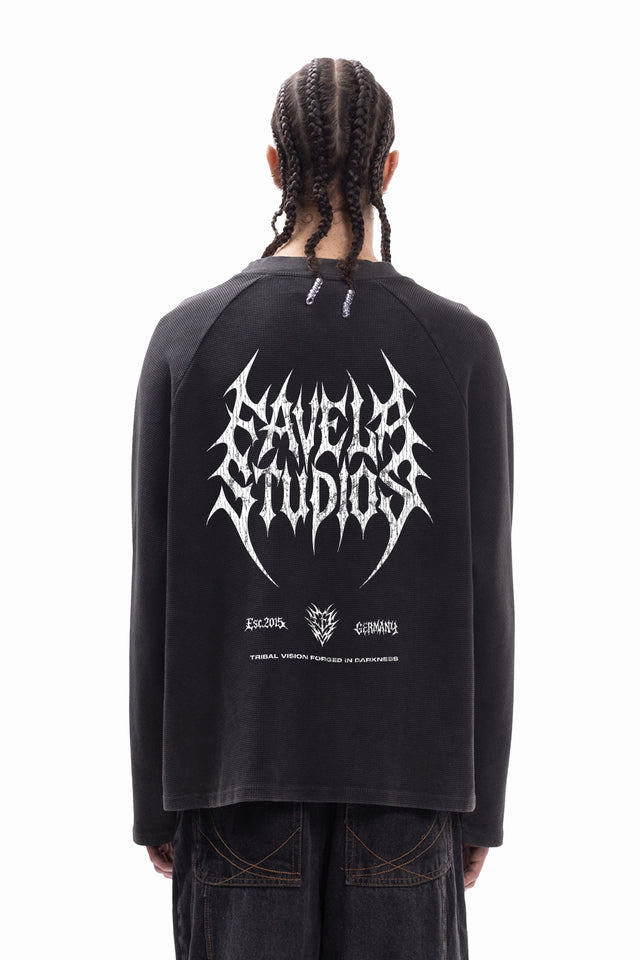 FAVELA STUDIOS WAFFLE LONGSLEEVE BLACK WASHED