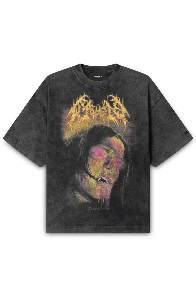 VAMPIRE BLACK WASHED DISTRESSED T-SHIRT