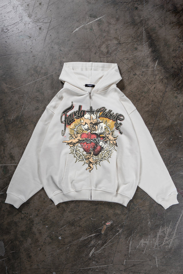 White Zipper Hoodie