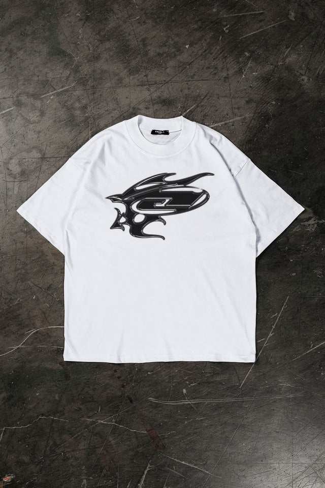 White overzised T-Shirt with an black Abstrakt Logo