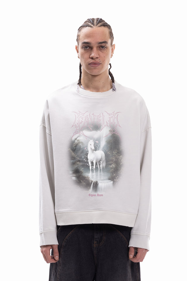 CRYSTAL DAWN VINTAGE WHITE BOXY CREWNECK