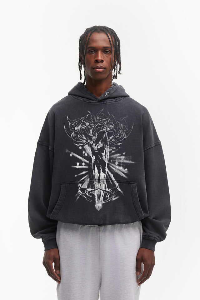 %DAWN BLACK WASHED HOODIE%