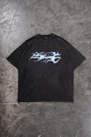 FIRECHROME BLACK WASHED DISTRESSED T-SHIRT