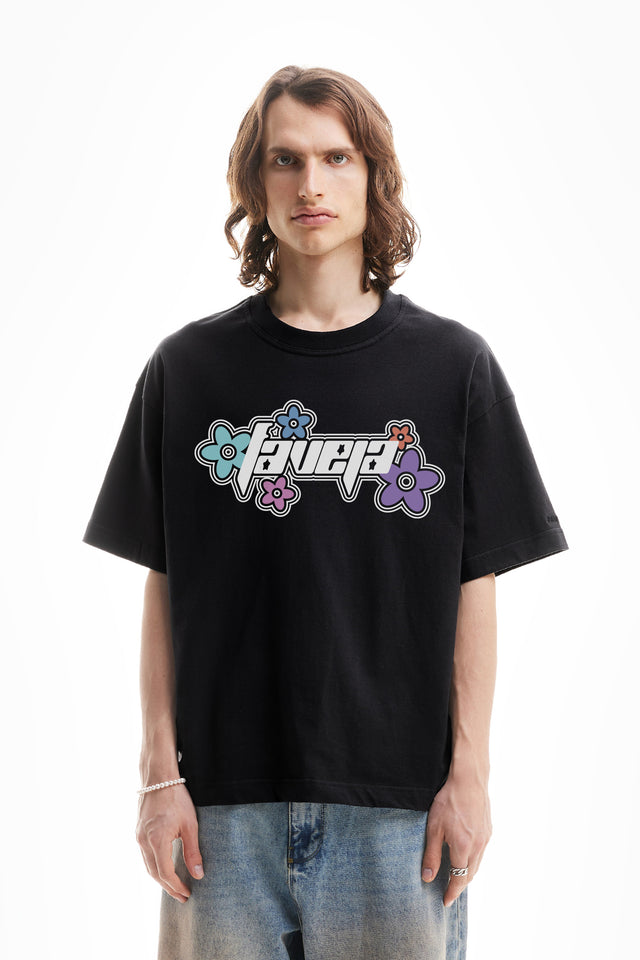 %FLOWERS BLACK T-SHIRT%