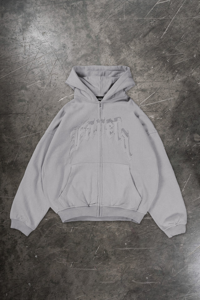 AVES RHINESTONE GRAY TR FRONT ZIP