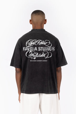 NORTH RHINE BLACK WASHED DISTRESSED T-SHIRT