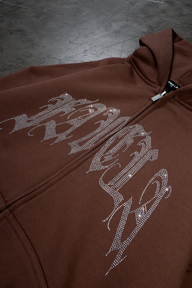 RIBCAGE RHINESTONE BROWN FRONT ZIP