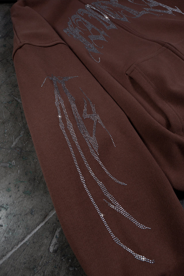 RIBCAGE RHINESTONE BROWN FRONT ZIP