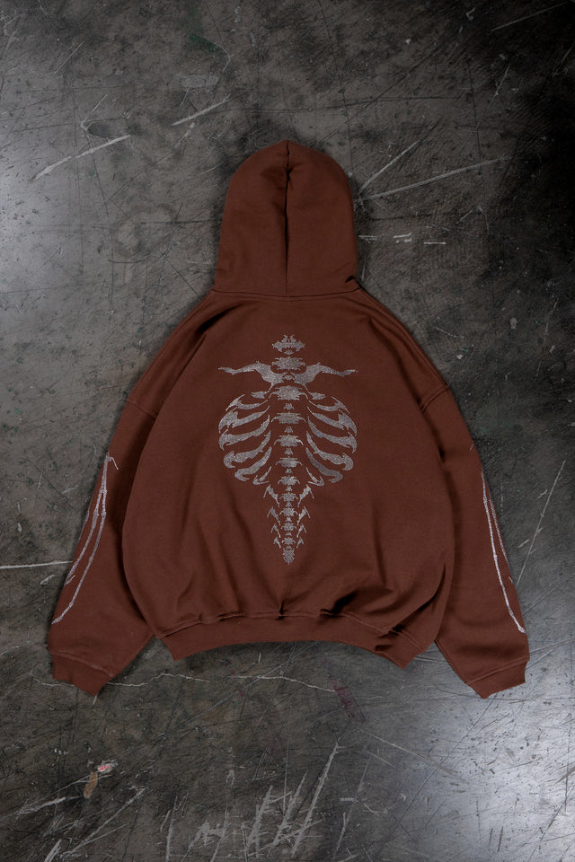 RIBCAGE RHINESTONE BROWN FRONT ZIP