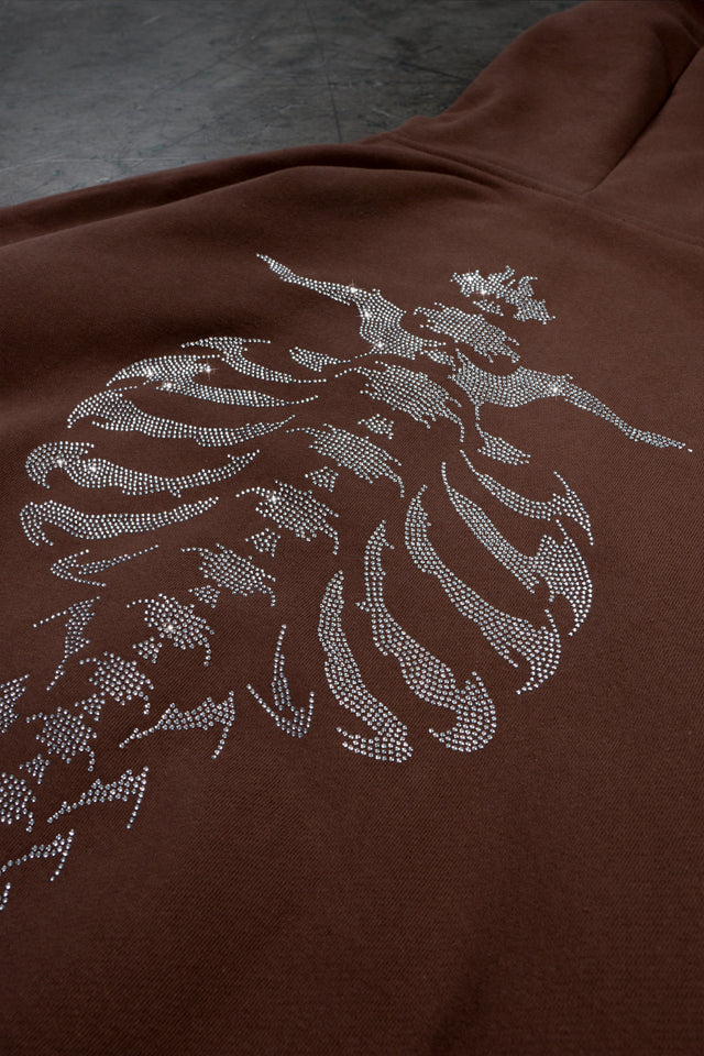 RIBCAGE RHINESTONE BROWN FRONT ZIP