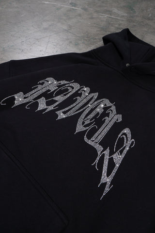 RIBCAGE RHINESTONE BLACK SNAP BUTTON HOODIE