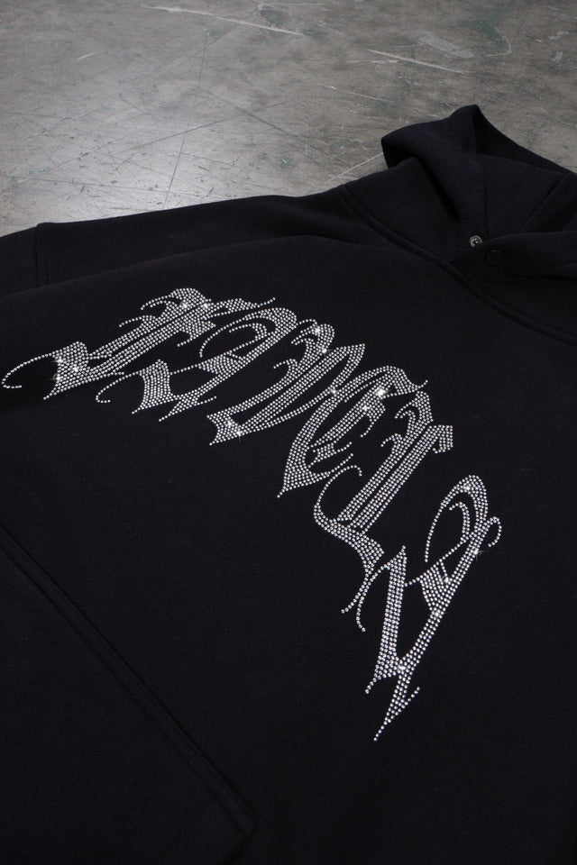 RIBCAGE RHINESTONE BLACK SNAP BUTTON HOODIE
