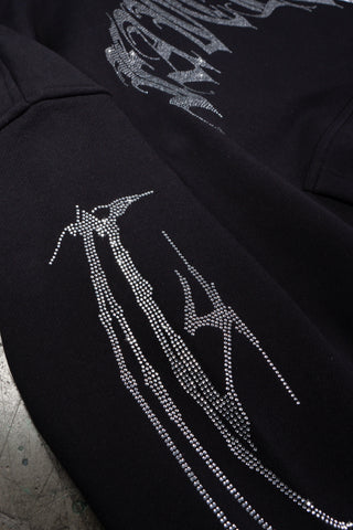RIBCAGE RHINESTONE BLACK SNAP BUTTON HOODIE