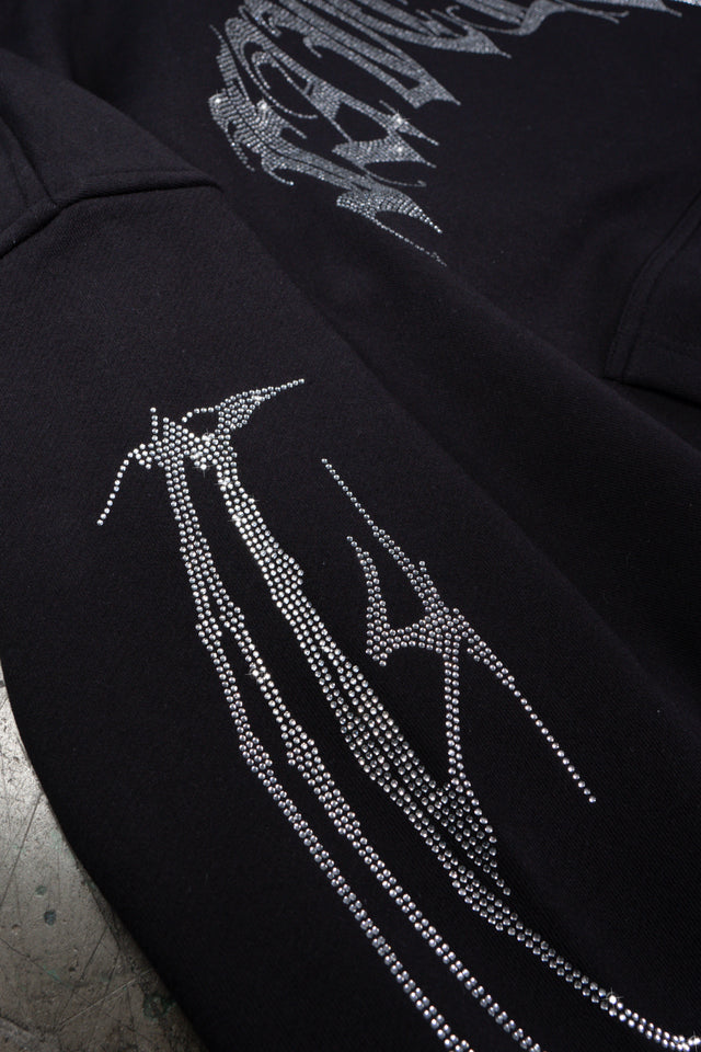 RIBCAGE RHINESTONE BLACK SNAP BUTTON HOODIE