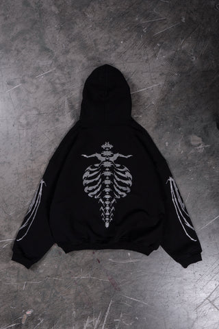 RIBCAGE RHINESTONE BLACK SNAP BUTTON HOODIE