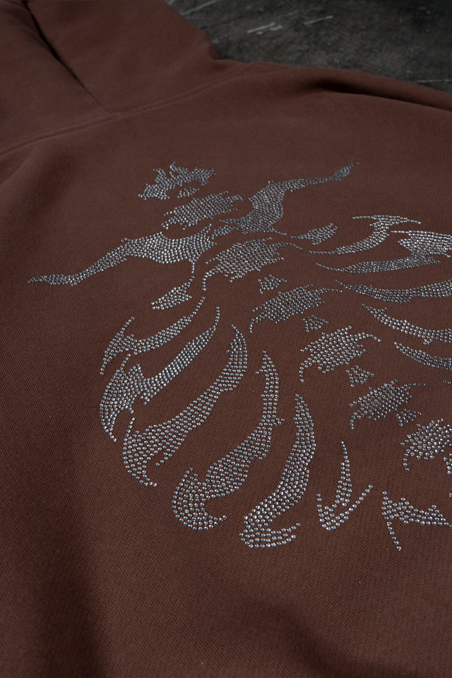 RIBCAGE RHINESTONE BROWN FRONT ZIP