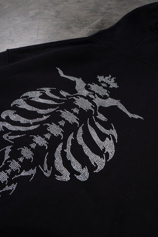 RIBCAGE RHINESTONE BLACK SNAP BUTTON HOODIE