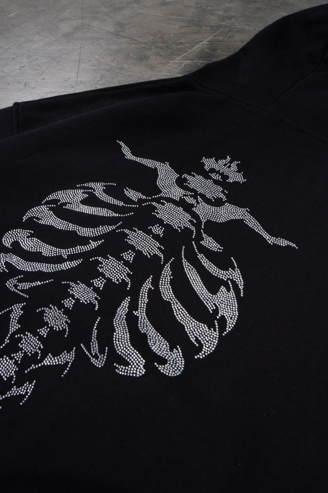 RIBCAGE RHINESTONE BLACK SNAP BUTTON HOODIE