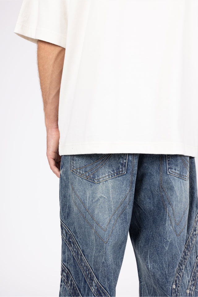 HEAVY CUTLINE BLUE WAVE WASH DENIM